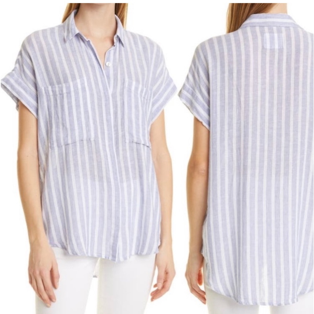 Rails Striped Short Sleeve Button Down Blouse Small